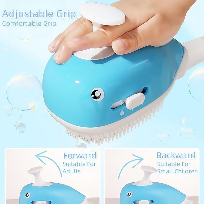 WJCCLYJC Deshedding Dog Bath Brush with Shampoo Dispenser - 2-in-1 Shower Hose Attachment for Dogs, Adjustable Handle for Kids and Adults, Includes Silicone Scrubber for Easy Washing (Pink)
