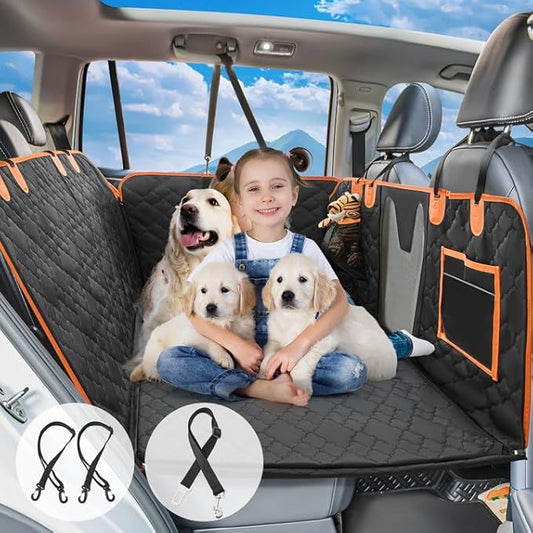 Dog Car Seat Cover for Back Seat - Back Seat Extender for Dogs with Hard Bottom Holds 400 lbs, Waterproof Car Seat Protector for Dogs with Mesh Window, Dog Hammock for Car, SUV, Truck