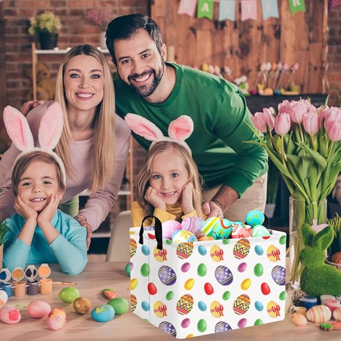 FXOLCSHE Rectangular Easter basket,Laundry Hamper,Kids Toy Storage Basket for baby Bedroom,Kids Storage Bin,Toy Gift Organizerm,Easter gift basket,Easter Home Decor(Flower egg)