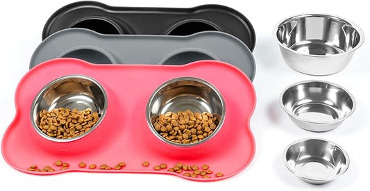 Dog Bowls with Non-Slip Silicone Mat, Spill Proof Large Food & Water Bowls Set, Easy Clean Dog Food Dish, Dishwasher Safe, Suitable for Dogs Cats Pet Under 90lbs, Large, Pink