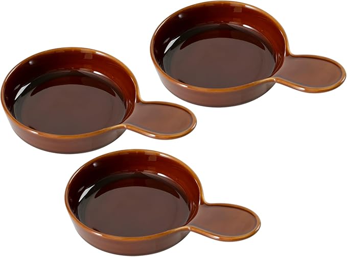Ceramic Wide Whisker Friendly Cat Dishes, Set of 3 Ceramic Cat Bowls with Handle, Anti-Slip Indoor Kitten Feeding Food& Water Dish to Prevent Whisker Fatigue(3 Pcs, Caramel Brown)