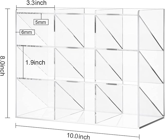 Marbrasse Clear Pen Organizer Storage, Acrylic Desk Organizer with 12 Compartments, Pen Holder for Desk, Desktop Art Organizer for Office School Art Supplies