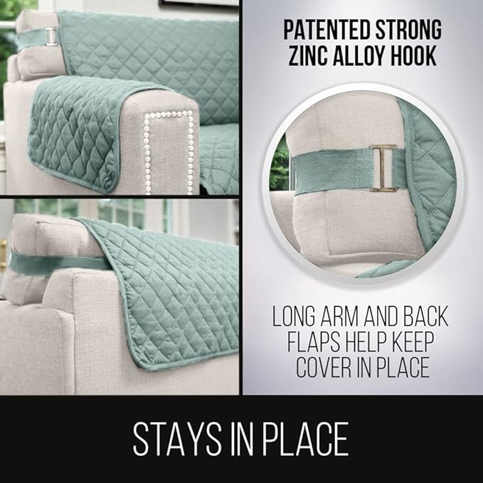 Sofa Shield Couch Slip Covers for Dogs, Reversible Furniture Protector with Strap, Stain and Tear Resistant Cushion Cover, 88 inch Seat, Machine Washable Slipcover Pets, Cats, Seafoam Cream