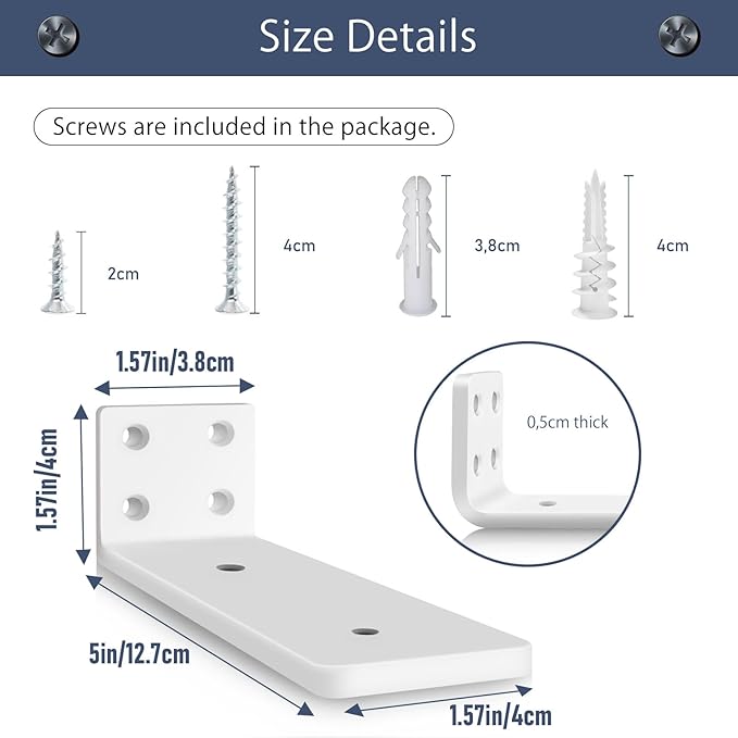 MLOQI 6 Pack Floating Shelf Bracket Heavy Duty, Hidden Shelf Brackets 5mm Thick L Brackets for Shelves up to 50 KG(White 12.7cm)