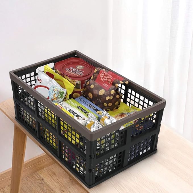 Bringer 4-Pack 40 L Plastic Collapsible Storage Crate, Stackable Folding Storage Baskets