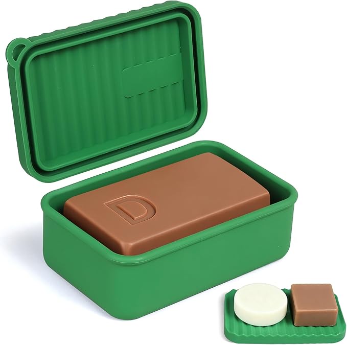 OTHIX Extra Large Silicone Leak Proof Travel Soap Case - Compatible with 10 oz Duke Cannon or Shampoo & Conditioner Bar Set | for Extended Trips, Outdoor Adventures, or Truck Drivers (Green)