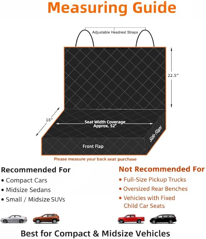Dog Back Seat Cover Protector, Waterproof Dog Car Seat Covers, Nonslip Backseat Protection for Dogs and Kids, Compatible Pet Car Seat Cover for Cars & Midsize SUVs