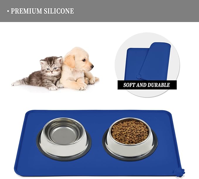 Reopet Waterproof Pet Feeding Mat with High Raised Edges, Heavier and Thicker Placemats for Cat Dog Water Bowl with BPA Free, Dogs Cats Food Mats for Messy Drinkers to Prevent Spill and Protect Floors