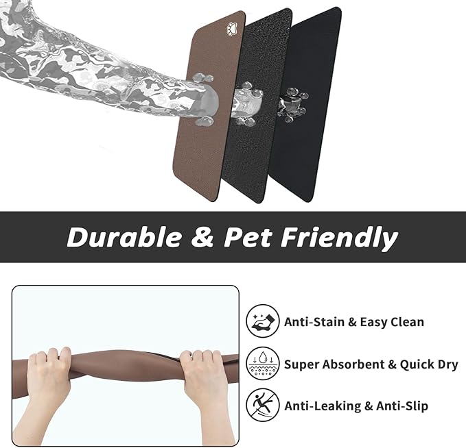 Dog Food Mat - Absorbent Cat Mat for Food and Water, No Stains Pet Feeding Bowl Mat, Easy to Clean Pet Placemats, Quick Dry Dog Water Dispenser Mat for Messy Drinkers | Paw Brown 12"x 19"