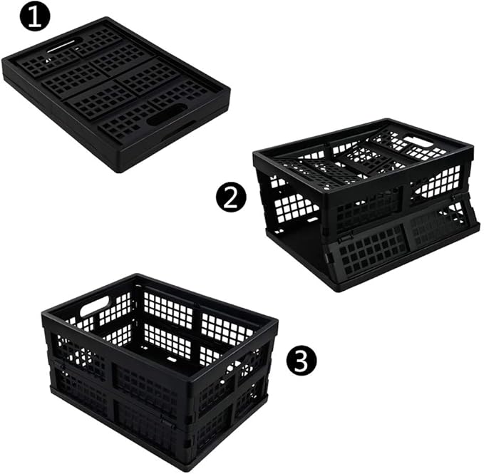 Saedy 16 Liter Black Folding Storage Crates, Collapsible Crate Plastic Basket Bins, 2 Packs