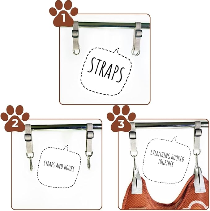 Paws n' Cradle Dog Grooming Hammock Harness for Dogs & Cats - Complete Kit with Adjustable Leg Fittings, Comb, Nail Clipper, File, Hook & Loop Strap, Adjustable Hanging Straps & Snap Hooks (Large)