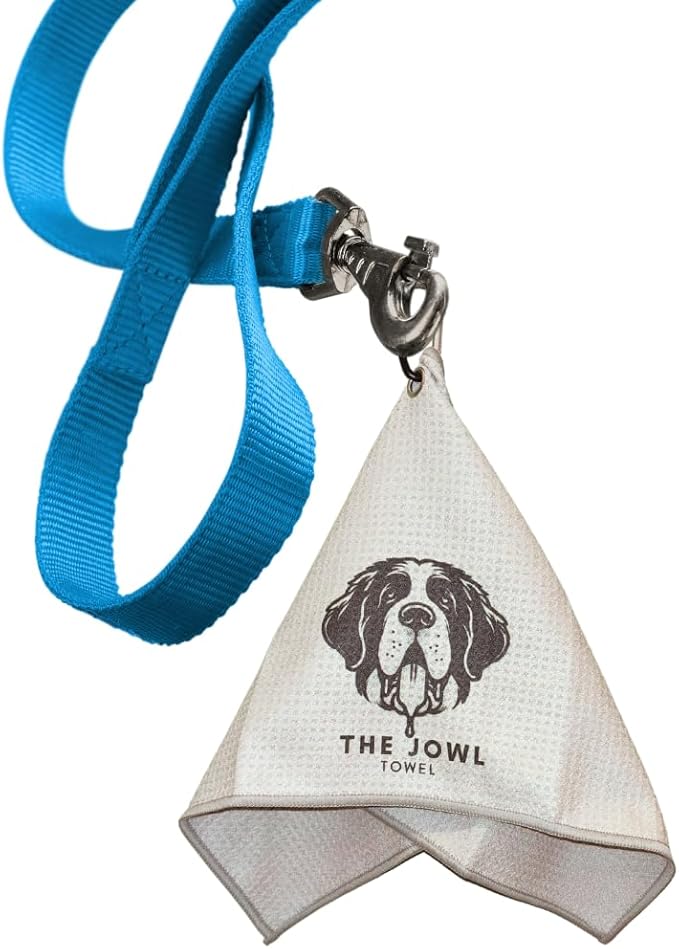 Jowl Towel for Large and Small Dog Grooming, Absorbant, Fast-Dry Microfiber, Includes Leash Hook