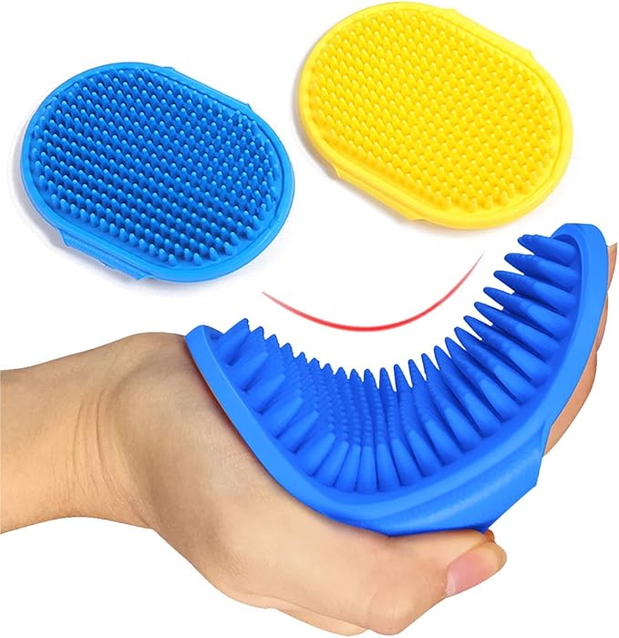 Dog Grooming Brush, Pet Shampoo Bath Brush Shedding Soothing Massage Rubber Comb with Adjustable Ring Handle for Long Short Haired Dogs and Cats 2pcs