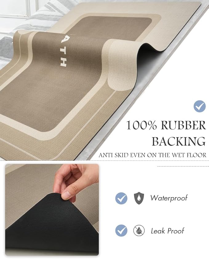 MontVoo-Bath Mat Rug Long Non Slip Super Absorbent Bathroom Runner Stain Resistant Quick Dry Thin Bathroom Mat Fit Under Door-17"x70",Beige