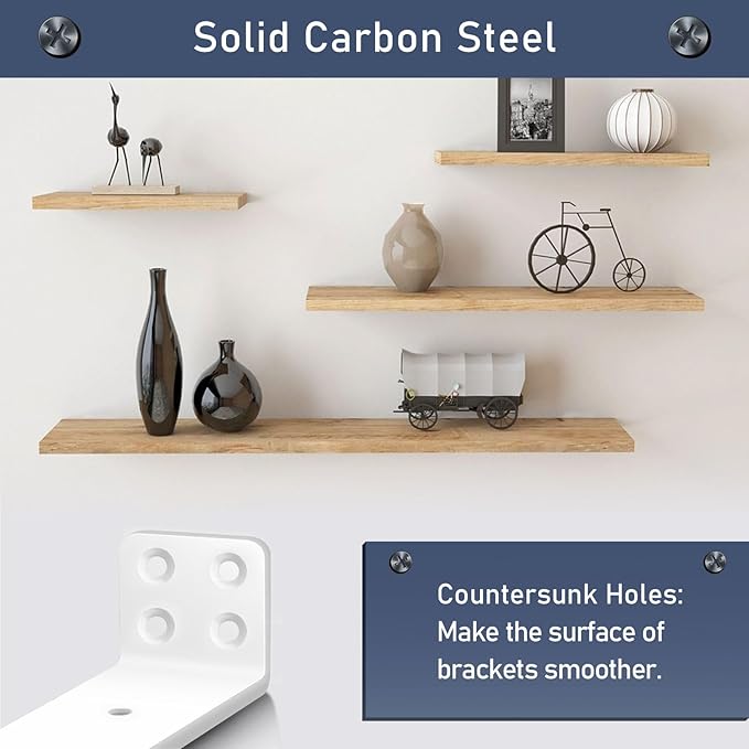 MLOQI 4 Pack Floating Shelf Bracket Heavy Duty, Hidden Shelf Brackets 5mm Thick L Brackets for Shelves up to 50 KG (White 12.7cm)