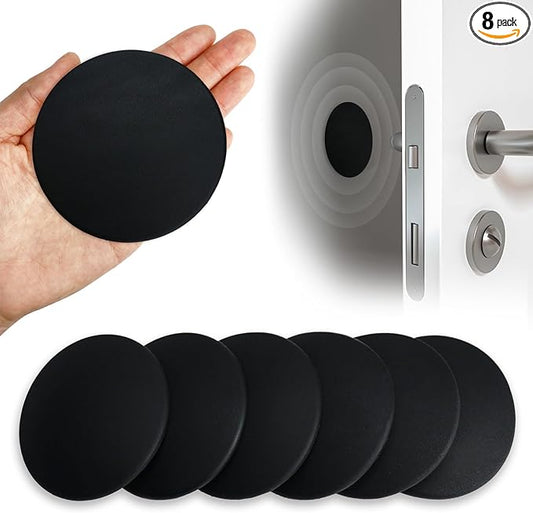 3.15" Large Wall Door Handle Stopper, 8PCS Black Self Adhesive Wall Protector Rubber Door Bumpers, Solution for Stopping Damage from Doors Knobs, Shock Absorbent and Noise Reduction