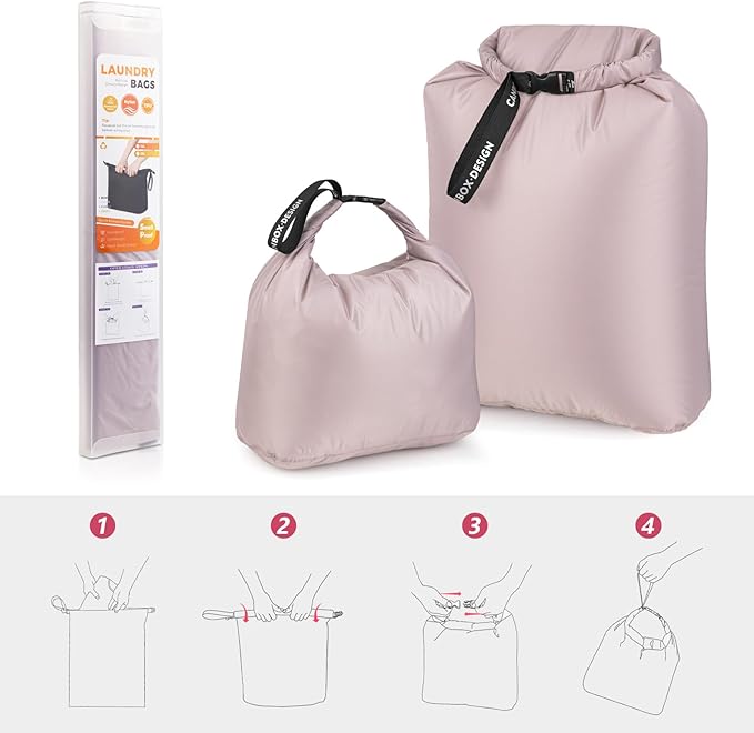 Travel Laundry Bags, 2 Pcs Waterproof Dry Wet Bags, Dirty Clothes Organizer with Handles, Collapsible Storage Bag for Workout Swimsuit Diaper Yoga Beach Bathing Camping