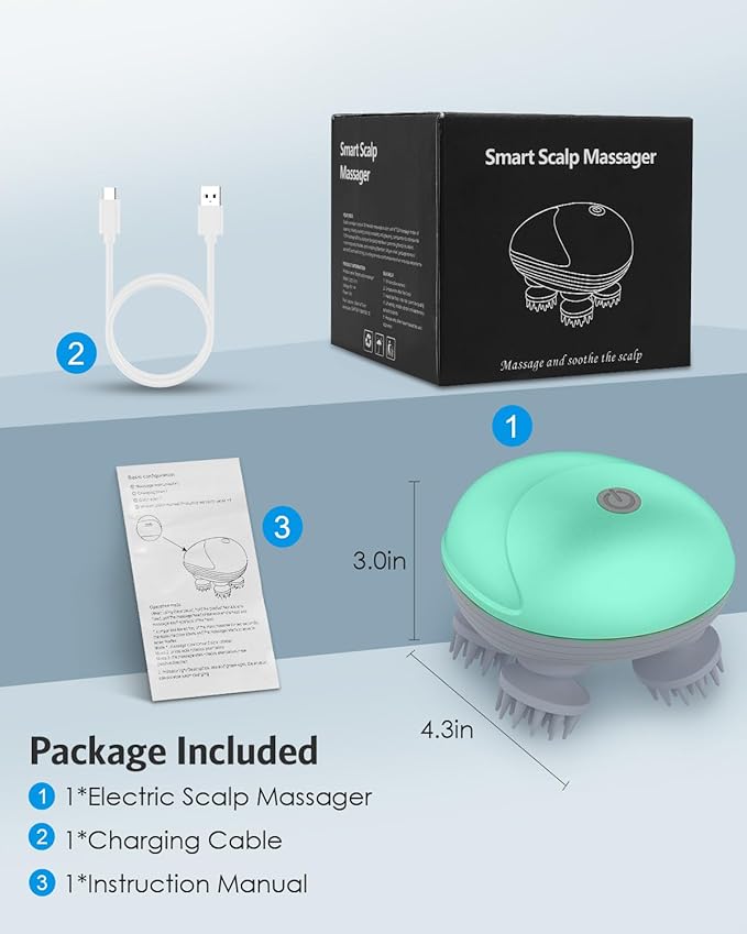 Upgraded Handheld Pet Massager, Electric Scalp Massager, Head and Back Scratcher for Relieving Tight Stiffness Muscles, Promote Bonding, Green