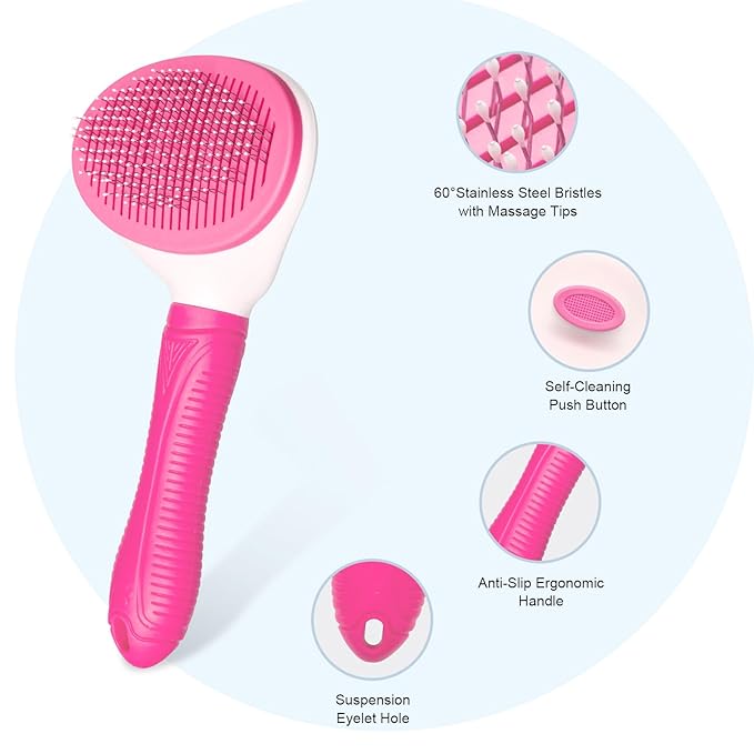 Aogeili Self Cleaning Slicker Brush, Skin Friendly Deshedding Grooming Tool for Dogs, Cats & Bunny, One-Click Release Removes Loose Undercoat, Mats & Tangles, for Long & Short Hair Shedding Pets