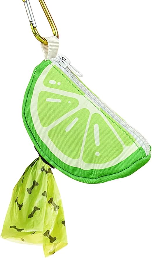 Lime Shape Dog Poop Bag Holder for Leash - Cute Dog Waste Bag Dispenser Carrier, Portable Pet Walking Accessories (Green)