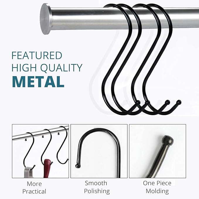 20 Pcs S Hooks for Hanging Heavy Duty,3.5-inch Heavy Duty Metal S Hook with Safety Buckle,Non Slip S Shape Hooks,S Hook for Hanging Plants,Closet,Kitchen Utensil,Pots,Pans,Cups,Towels,Bags
