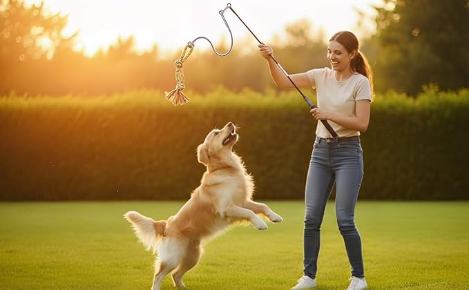 DIBBATU Flirt Pole for Dogs Interactive Dog Toys for Large Medium Small Dogs Chase and Tug of War, Dog Teaser Wand with Lure Chewing Toy for Dog Outdoor Exercise 1 pcs