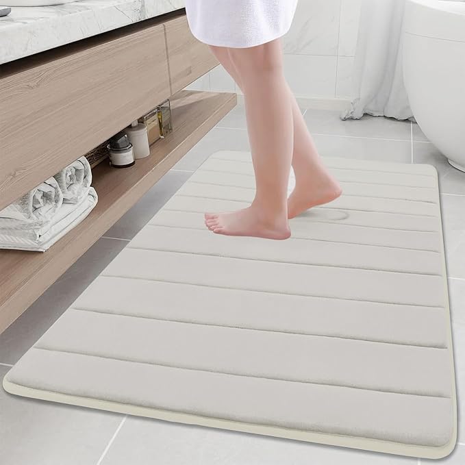 Buganda Memory Foam Bath Mat, 44" x 32", Ultra Soft and Non-Slip Bathroom Rugs, Water Absorbent and Machine Washable Bath Rug for Bathroom, Shower, and Tub, Cream