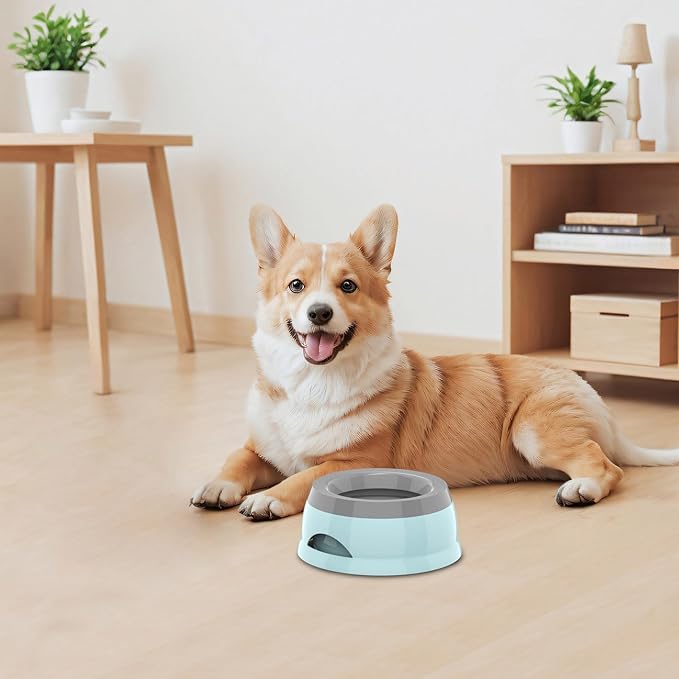 25oz Slow Drink Dog Water Bowl, No Spill Water Bowl for Dogs Cats, Non-Splash No Mess Puppy Kitten Water Feeder, Carried Portable Base for Vehicle Car,Travel,Home (Small/Medium Pets) - Blue