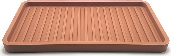 Happitasa Silicone Kitchen Sink Organizer Tray, Sponge Holder and Countertop Protector | Bathroom and Kitchen Soap Dish and Dispenser Tray (Mocha, 10"x5.25")