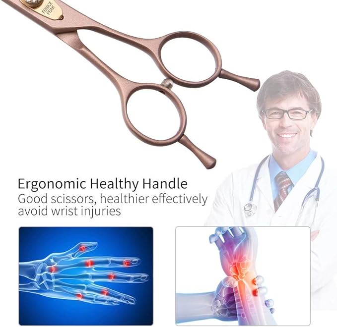 Fenice Peak Professional Curved Dog Grooming Scissors 8'' Rose Gold 440C Stainless Steel Pet Cutting Shears Safety Trimming Shearing for Dogs Cats