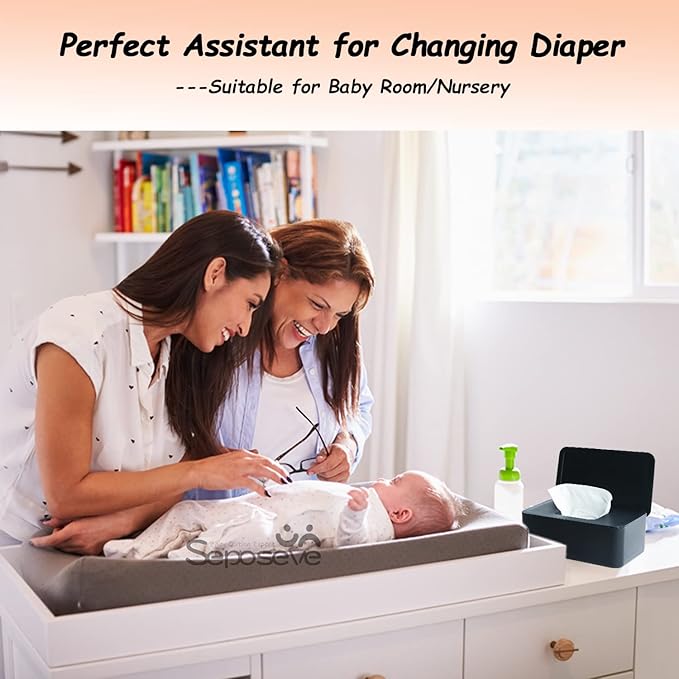 Seposeve 2 Pack Wipes Dispenser, Wipe Holder for Baby & Adult, Refillable Wipe Container, Keeps Wipes Fresh, Far from Dirty Wipes, Easy to Open/Close Wipes Pouch Case. (2 Black)