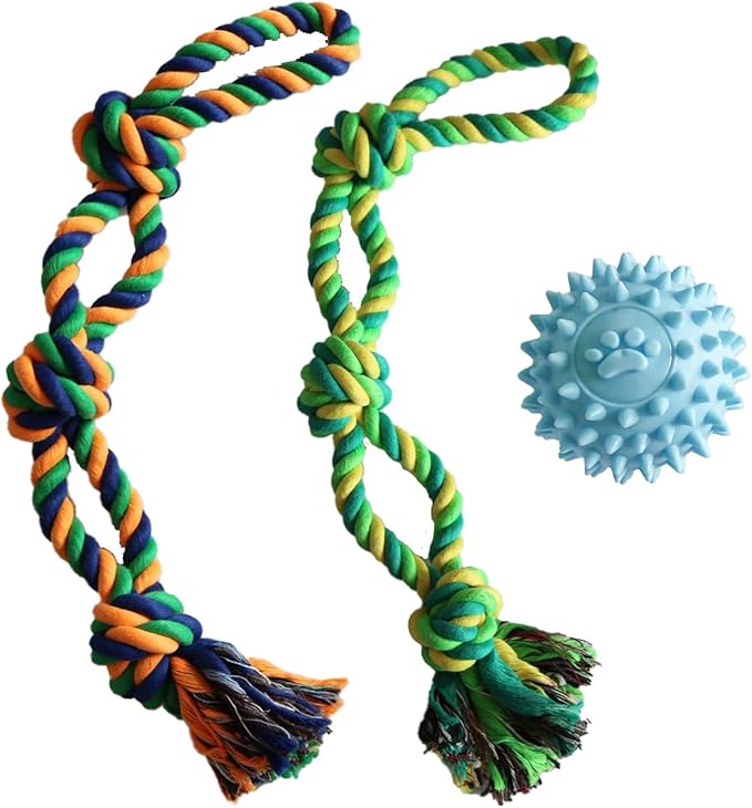 Dog Toys 3 Pack, Heavy-Duty Rope Dog Toys for Aggressive Chewers with Rubber Ball, Dog Toy Durable Chew and Tug Toys for Small, Medium and Large Dogs, Teeth Cleaning and Interactive Play Puppy Toy