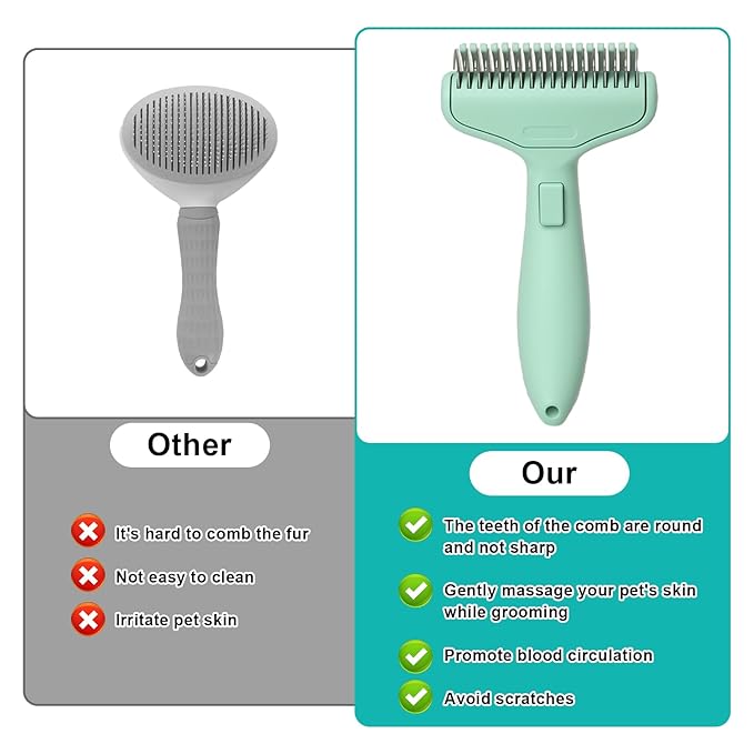 Mllzhauib Dog & Cat Brush, Deshedding Brush with Easy Release Button, Premium Grooming Tool for Shed Control & Undercoat Removal, Ideal for Long/Short Haired Pets (Mint Green)