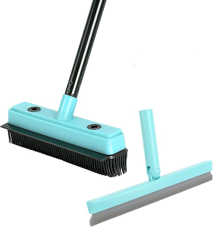 Michao Rubber Broom for Carpet Pet Hair Remover,with Multifunction Magic Broom,air Broom,for pet Removal Fluff Carpet, Hardwood Floor, Cleans Glass, Fine Dust, Hair, Liquid (Black)