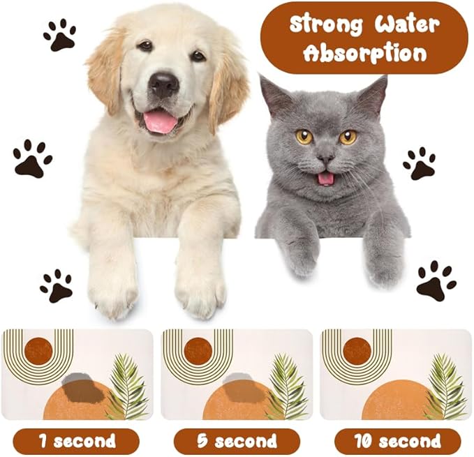Dog Food Mats for Floors Waterproof, Cat Water Bowl Mats Pet Feeding Absorbent Placemats Bohemia 12 * 20 inch