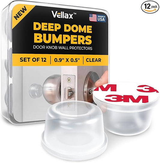 Vellax 12 Clear Silicone Door Bumpers – Self-Adhesive Wall Protectors for Door Knobs, Handles & Headboards – Quiet Rubber Pads for Impact Protection