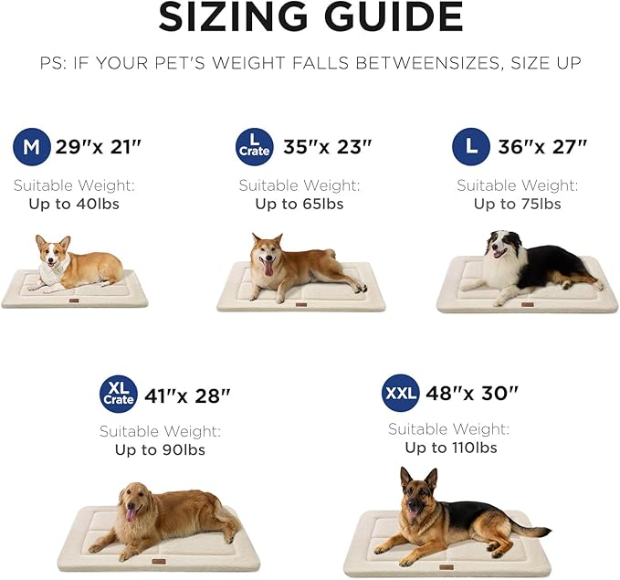Reversible Dog Crate Pad Bed for Extra Large Dogs,Washable & Non-Slip Kennel Pet Mat, High Density Foam and Soft Fleece Cat Bed for Indoor & Outdoor Use, 48" x 30", Cream White