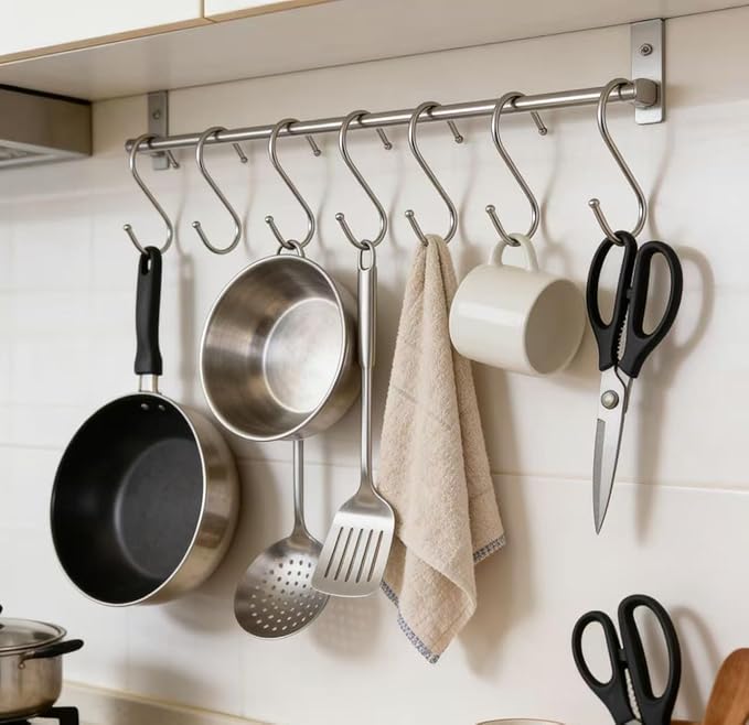 16 Pack 4.7 Inches Extra Large S Shape Hooks– Heavy Duty Multi-Purpose Hangers for Kitchen Utensils, Plants, Bird Cages, Curtains, Towels, Clothes & More (Silver)