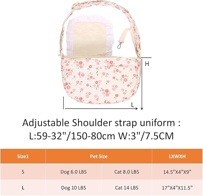 Floral Print Pet Carrier Bag for Small Dogs and Cats, 5-15 Lbs Pet Purse,Hands-Free Design Dog Purses(Red Floral, Small)