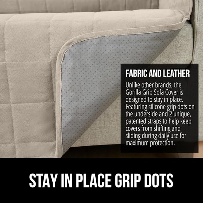 GORILLA GRIP Patented Waterproof Slip-Resistant 50” Loveseat Protector Cover, for Leather or Fabric Couch Cushion, Large Microsuede Furniture Covers Dogs Pets Machine Washable Slipcover, Taupe