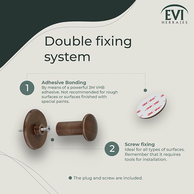 Evi Bathroom Hanger | Wall Hanger Brass | Antique Leather Finish | for Hanging Clothes, Coats or Towels | Adhesive Towel Rail and/or Screw | 188DUALLCU