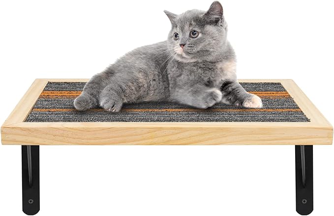 Purife Handcrafted Wood Cat Wall Floating Shelf - Indoor Wall Mounted Cat Perch & Shelves, Window Sill Hammock Seat Bed, Climbing Steps for Relaxing, Playing and Scratching