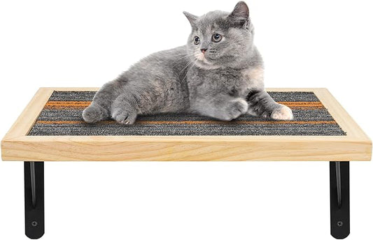 Purife Handcrafted Wood Cat Wall Floating Shelf - Indoor Wall Mounted Cat Perch & Shelves, Window Sill Hammock Seat Bed, Climbing Steps for Relaxing, Playing and Scratching