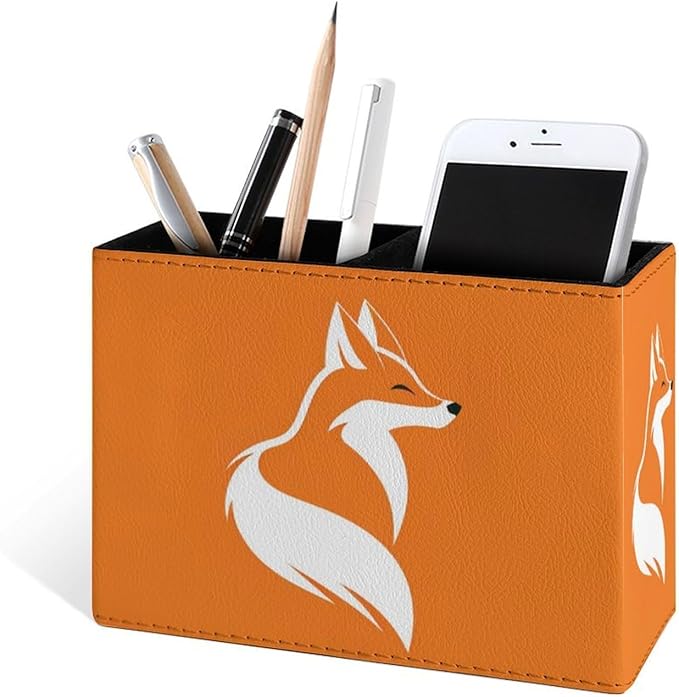 Famame Simple Shape Fox Pencil Holder for Desk, Leather Desktop Container Pen Cup Storage Study Table Pen Organizer Makeup Brush Holder for Classroom Office Home