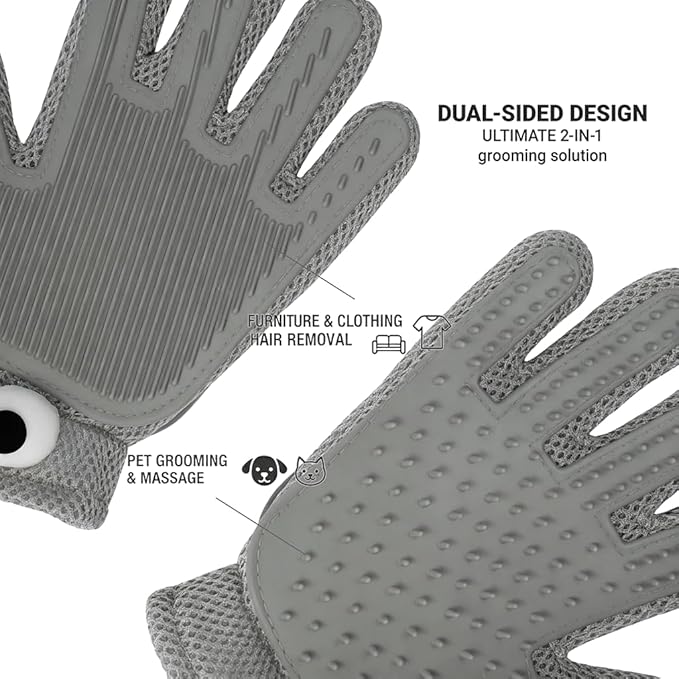 Pet Hair Remover Glove for Dogs & Cats - Deshedding Mitt & Grooming Brush - Gentle Massage Tool for Shedding Pets with Short or Long Fur - Bath Brush for Efficient Cleaning