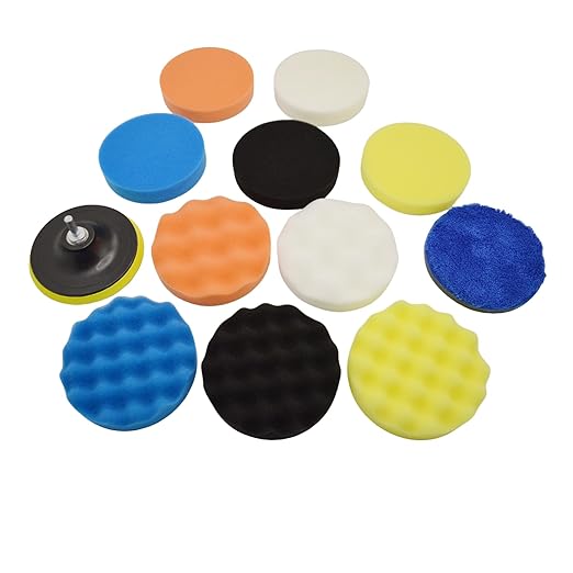 BLINGOBLING 12Pcs 5inch Foam Buffing Polishing Pads Kit, with Coral Fleece Pad, Backing Plate, M14 Drill Adapter, Car Buffing Kit for Car Polishing, Waxing, Sealing Glaze (12Pcs-5inch)