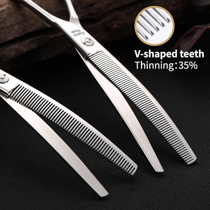 Fenice Peak Dog Grooming Shears Curved Thinning Scissors for Dogs and Cats Face Body Trimming Shears 440C 7''