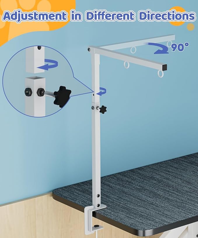 Artibear Dog Grooming Arm with Clamp for Large Dog, Adjustable Height to 33in and Width to 43in, Pet Grooming Table Arm with 2 Loop Noose & 2 No Sit Haunch Holder for Home & Store (Table Not Include)