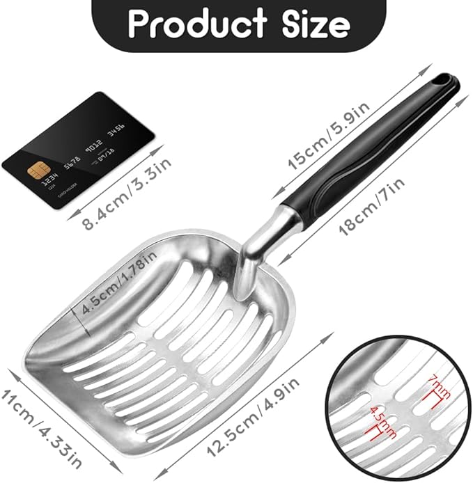 Showvigor Cat Litter Scoop, Metal Cat Scooper, Plastic Handle Scoop, Sifting Shovel – Heavy Duty Aluminum Alloy Litter Box Scoop with Deep Mesh, Design for Easy Waste Removal and Cleaning, (Black)