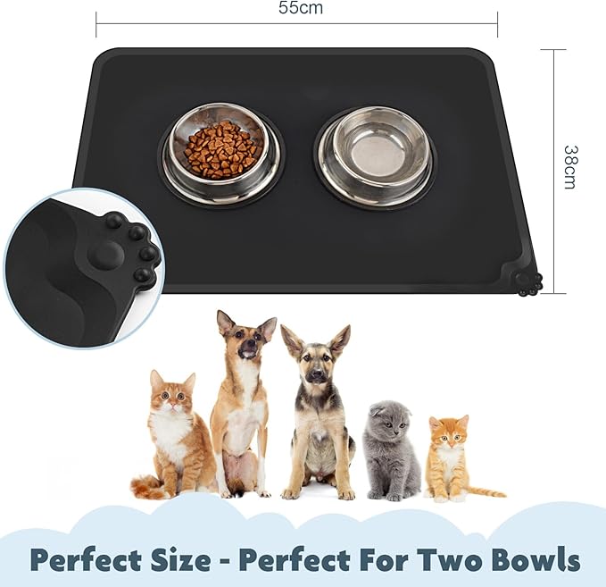 SUNLAND Silicone Pet Feeding Mats for Food and Water Pet Placemat for Dog and Cat Waterproof Non-Slip Feeding Bowl Mat Raised Edge Prevents Residue from Spilling onto The Floor Pets Accessories
